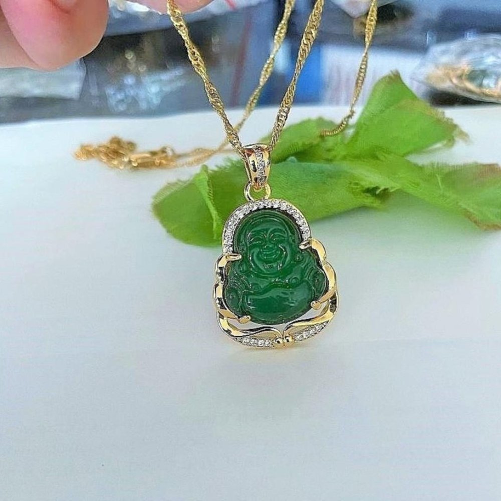 New 24k Gold Plated Buddha with Rhinestone Pendant Necklace